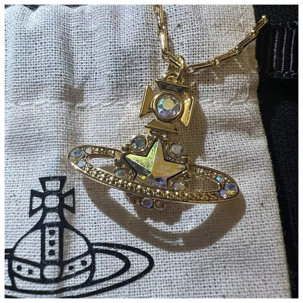 Vivienne Westwood iridescent rainbow star orb gold Tone necklace With box