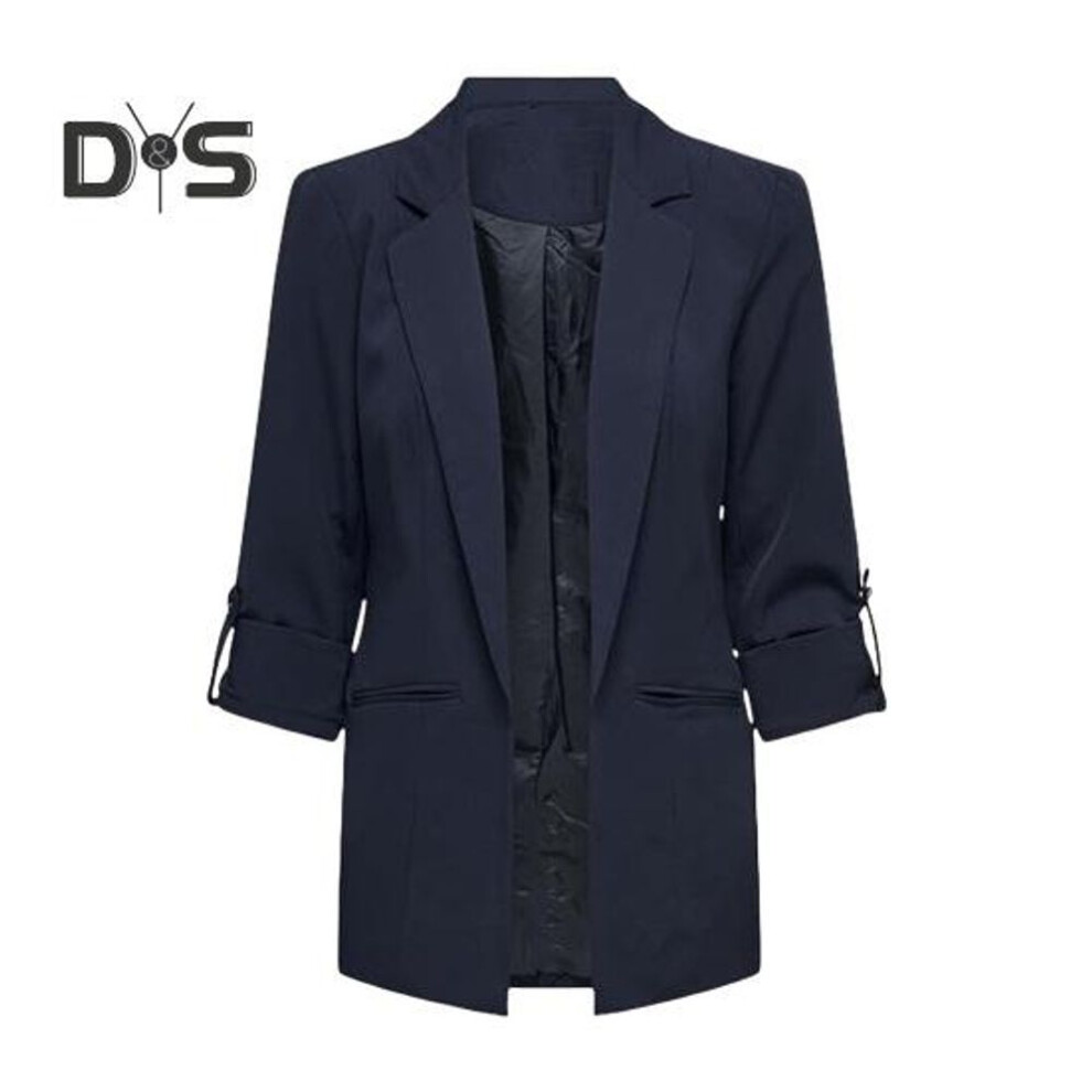(black, L) Women Suit Coat Turn-down Collar Long Sleeve Pockets Suit Jacket Solid Color Open Front Office Lady Business Outwear