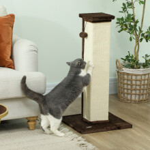 PawHut Cat Scratching Post with Vertical Sisal Rope Ball Plush, 81cm, Brown