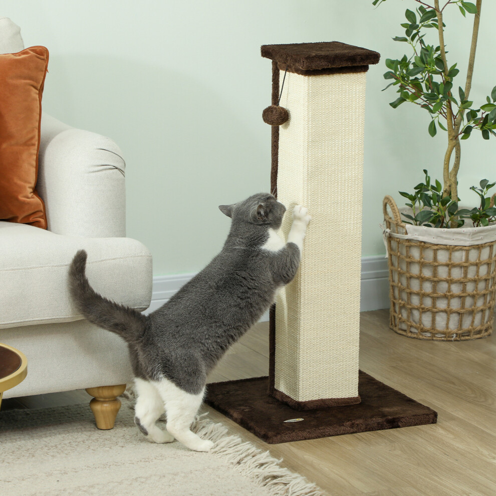 PawHut 81cm Cat Scratching Post w/ Sisal Rope, Hanging Ball Soft Plush Brown