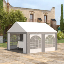 Outsunny 4x4m Party Tent Gazebo with Sides, Windows & Double Doors - Steel Frame, Up to 16 Guests - 84C-375V01GY