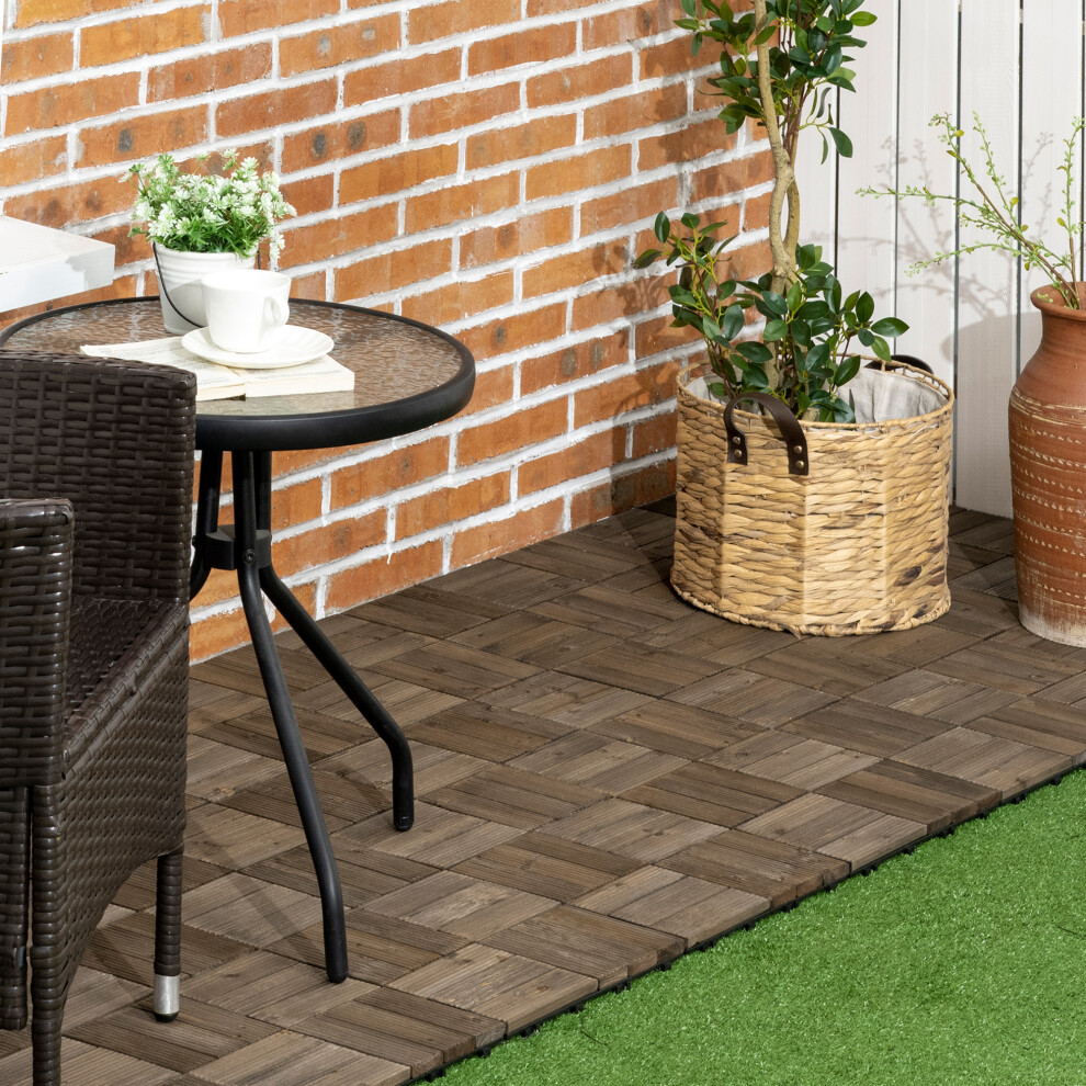 Outsunny 27 Pcs Wooden Decking Tiles, 30x30cm Decking Boards, 2.5, Grey