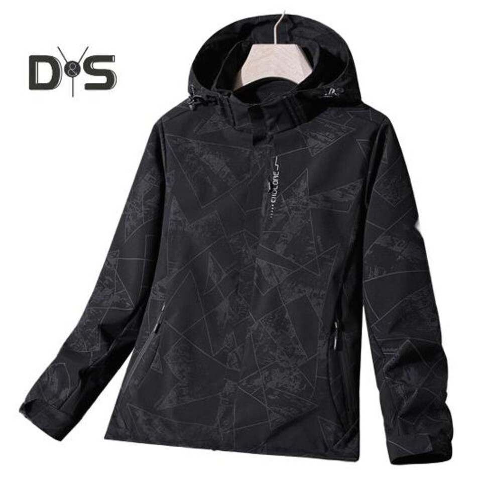 (black, XXXXL) Sport Jacket Hooded Long Sleeve Camouflage Print Loose Fit Coat Windproof No Inner Liner Printing Trench Coat