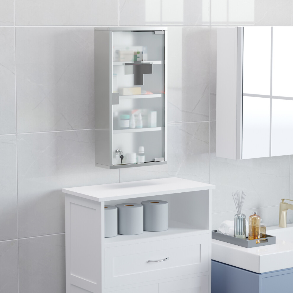 HOMCOM Medicine Cabinet Houseware Stainless Steel Medicine Cabinet Glass Door