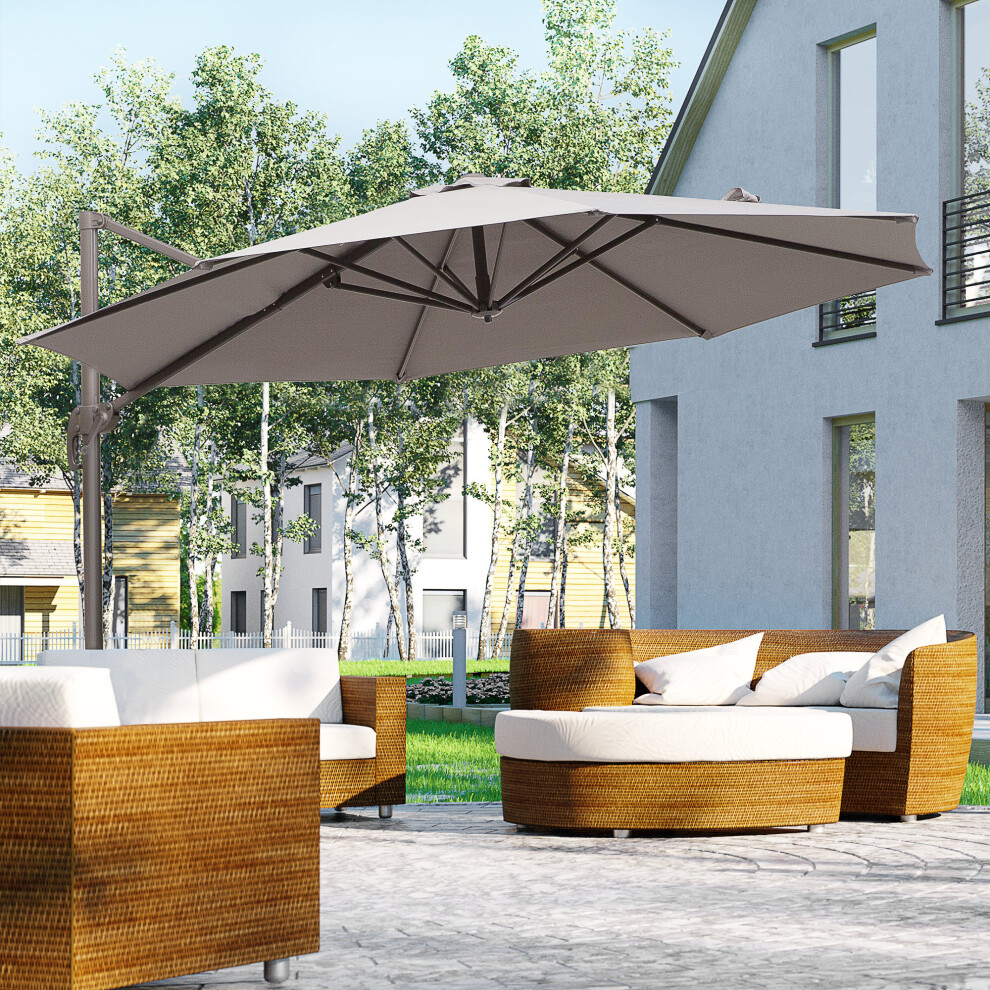 Outsunny 3M Cantilever Parasol Aluminium Garden Umbrella With Crank, Grey