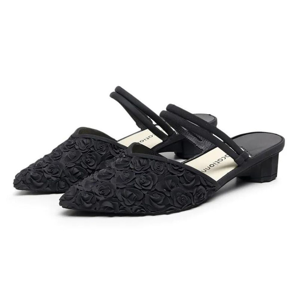 (black, 37) WTEMPO Women's Spring Summer Large Size Solid Color Sandals Pointed Toe Low Thick Heel Anti Slip Casual Shopping Slippers