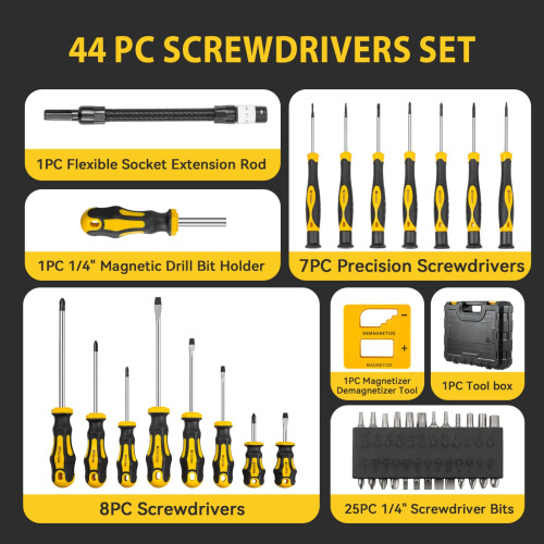 43PCS Premium Magnetic Screwdriver Set Cross-Head Flat Heads Precision 1