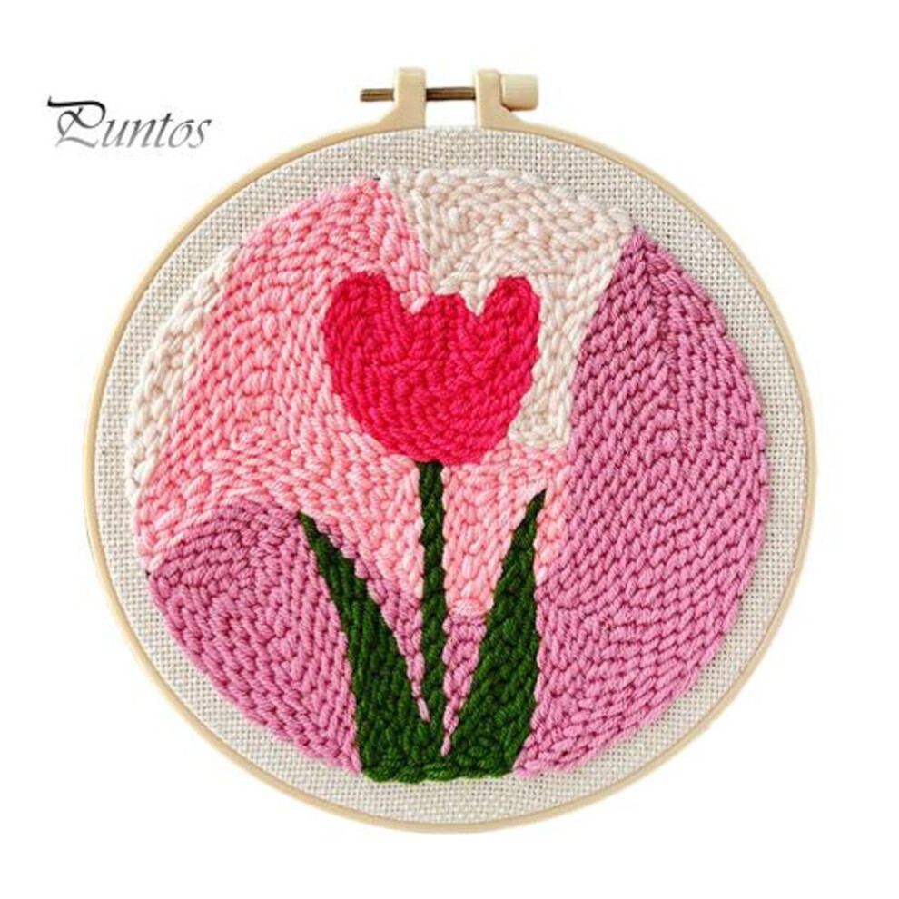 (as the picture, A) DIY Embroidery Material Package Punch Stitch Kit with Patterns Wooden Frame Yarns Hoop Instruction Punch Needle Kit for Beginners