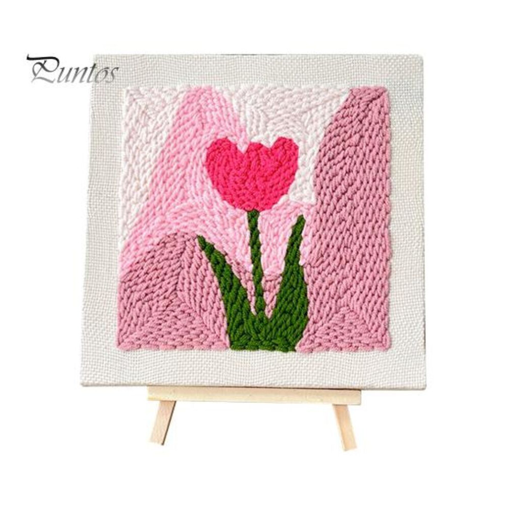 (as the picture, B) Diy Embroidery Material Package Punch Stitch Kit With Patterns Wooden Frame Yarns Hoop Instruction Punch Needle Kit For Beginners