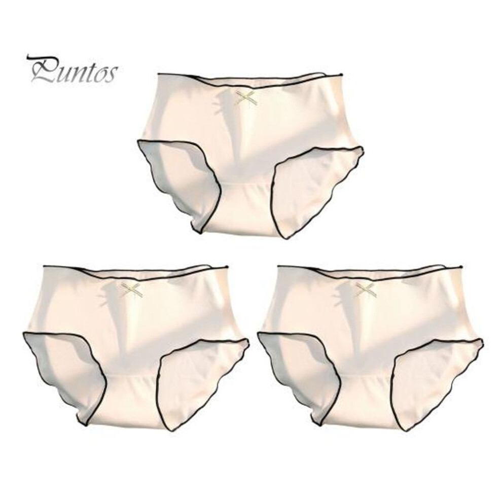 (white, L) 3 Pcs Lady Panties Seamless Bow Decor Solid Color Mid Waist Great Breathability Briefs Moisture-wicking Shirring Edge Stretchy Underwear for Daily