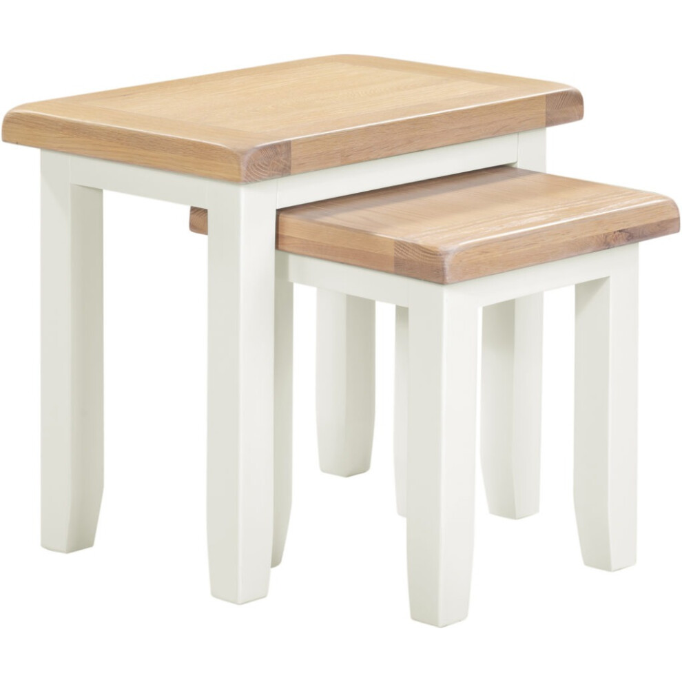 Windsor Nest of 2 Tables Ivory with Real Oak Tops Fully Assembled