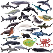 Toymany 24pcs Mini Ocean Animal Figurines: Realistic Cake Toppers With Sharks Whales & Octopus - Fantastisk til b?rnenes fester gaver og skolepro