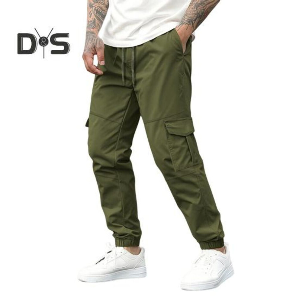 (army green, XL) Men's Casual Joggers Drawstring Workout Pants with Pockets Outdoor Jogging Slim Trousers for Summer Running Hiking