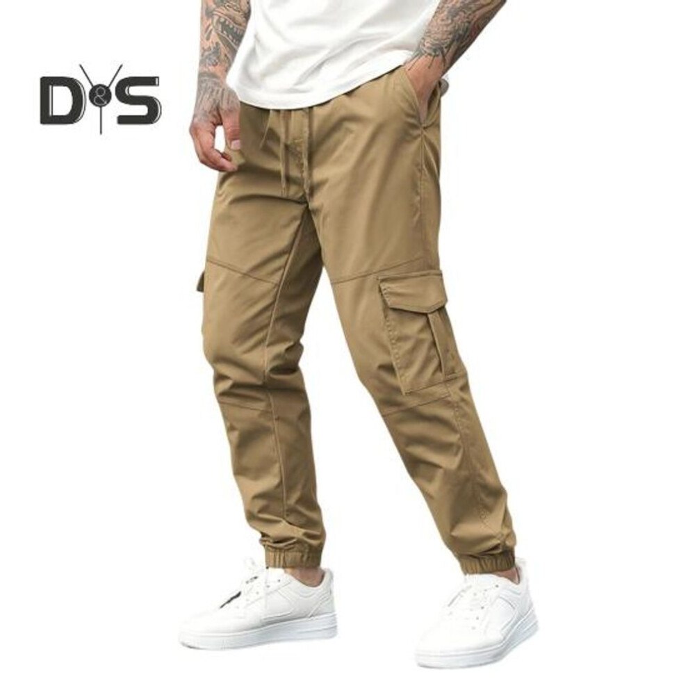 (khaki, XXXL) Men's Casual Joggers Drawstring Workout Pants With Pockets Outdoor Jogging Slim Trousers For Summer Running Hiking