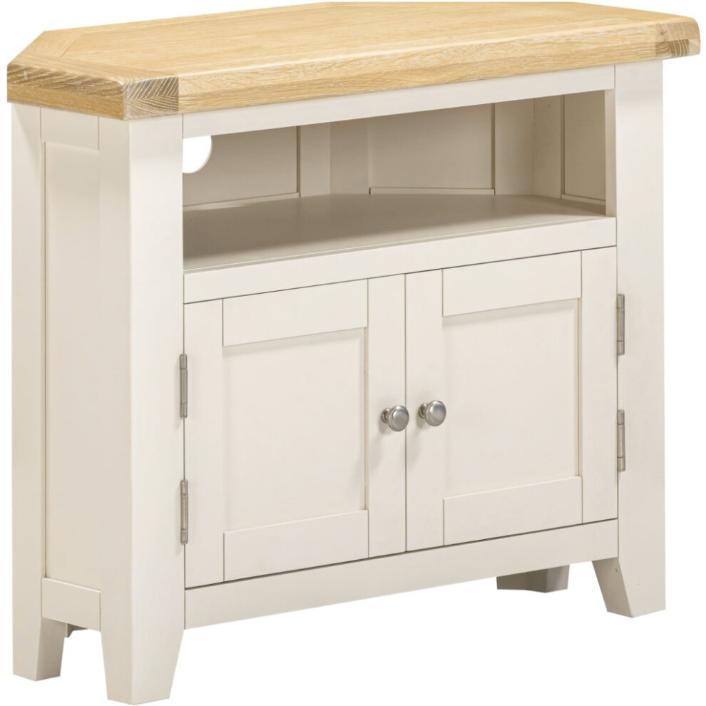 Windsor Corner TV Unit Ivory with Oak Top Fully Assembled Solid Wood