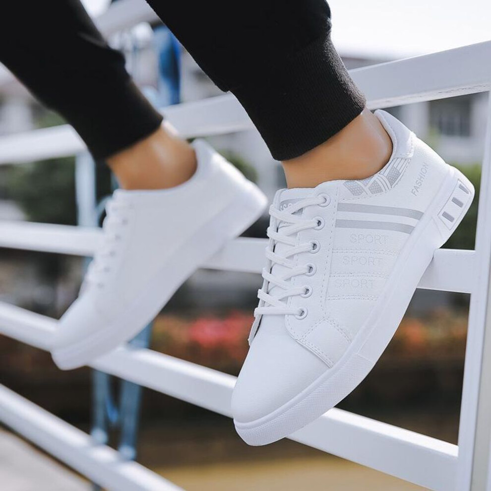 (white,silver, 40) Men's Korean Style Trendy White Spring Sneakers: Versatile Casual Sports Shoes For Students