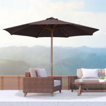 Outsunny 3(m) Wooden Garden Parasol Sun Shade Outdoor Umbrella Canopy Coffee