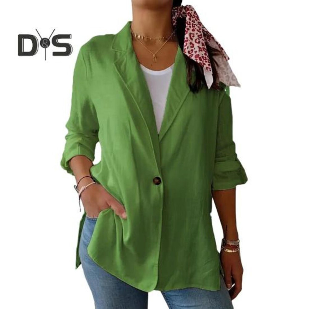 (green, L) Women Suit Coat Lapel Long Sleeve Single Breasted Suit Jacket Side Slit Hem Solid Color One Button Business Outwear