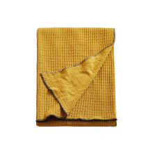 (Yellow) Solid Color 100% Cotton Waffle Throws For Home, Bedrooms, Outdoor Couch & Cozy Couch, Lightweight All Season Blanke