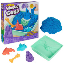 Kinetic Sand Sandkasten-Set, 450 g, blau, Spielsand, Sandkasten-Aufbewahrung, 4 Formen und Werkzeuge, sensorisches Spielzeug f r Kinder ab 3 Jahren