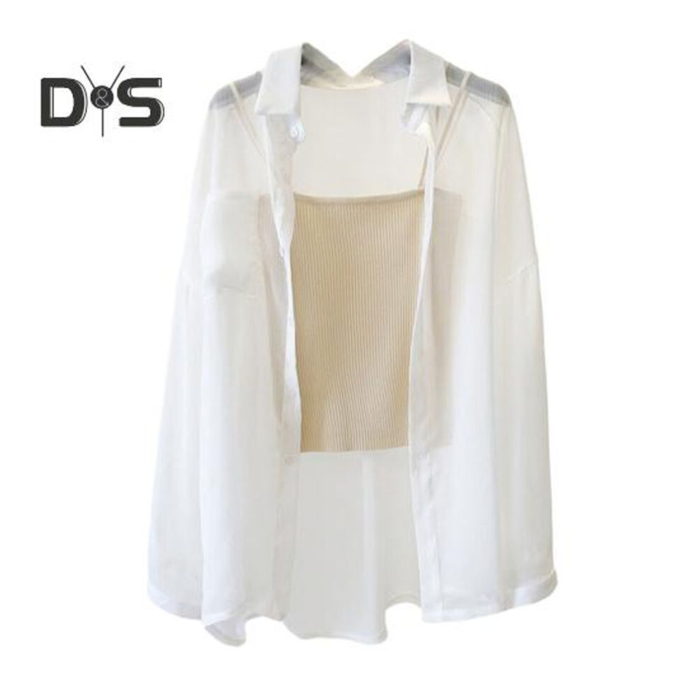 (M, white) Women Top Beach Cover Up Thin Anti Uv Long Sleeves Solid Color Loose Soft Casual Lapel Spring Summer Ac Shirt Sun Protection Coat