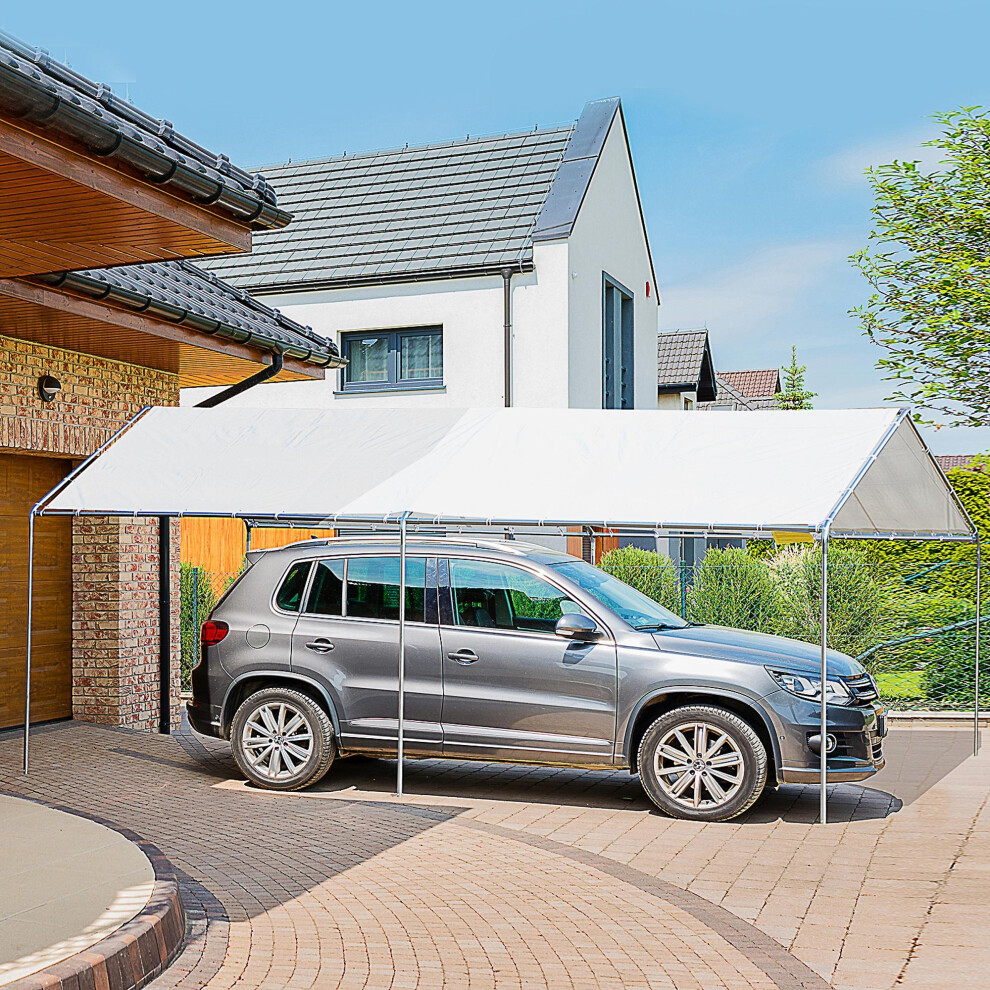 Outsunny 2-Rooms Outdoor Carport Galvanized Steel Frame Tent UV Resistant White