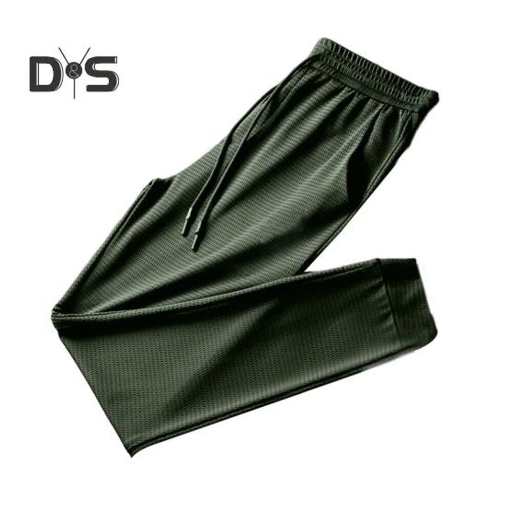 (army green, XXL) Men Mesh Sweatpants Quick-drying Thin Lightweight Jogging Sport Pants Drawstring Elastic Waist Ankle-banded Solid Color Gym Work Trousers