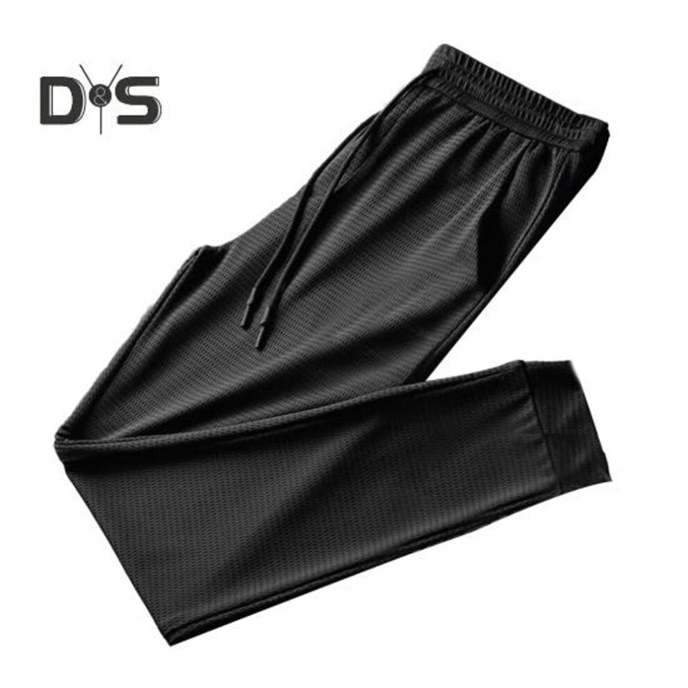 (black, L) Men Mesh Sweatpants Quick-drying Thin Lightweight Jogging Sport Pants Drawstring Elastic Waist Ankle-banded Solid Color Gym Work Trousers