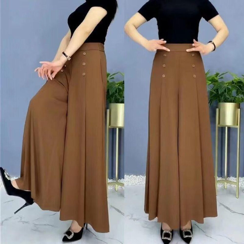 (brown, 3XL) Women's Summer  Wide-Leg Palazzo Pants - High-Waisted Tummy Control Rayon Blend Culottes with Flow Draping, Resort to Street Beach Casual