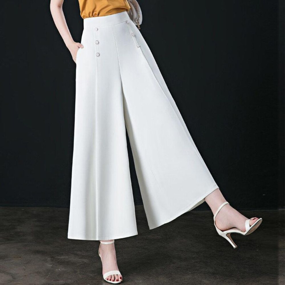 (white, 4XL) Women's Summer  Wide-Leg Palazzo Pants - High-Waisted Tummy Control Rayon Blend Culottes with Flow Draping, Resort to Street Beach Casual