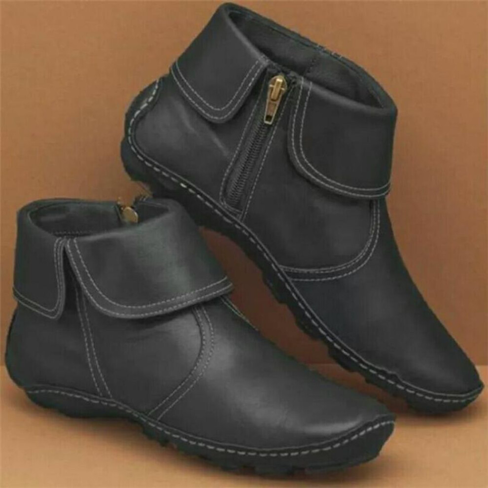 (black, 43) Women Sneakers Spring Autumn  Leather Ankle Boots Casual Zipper Comfort Soft Wear-Resistant Walking Footwear