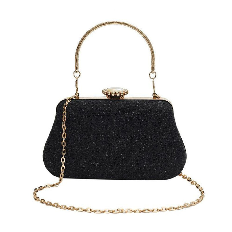 (black) Elegant Mini Evening Satchel Tote Handbag Wallet , Top Metal Handle Banquet Bag , Classic Decorative Clip Handbag and Music Festival Tote Handbag