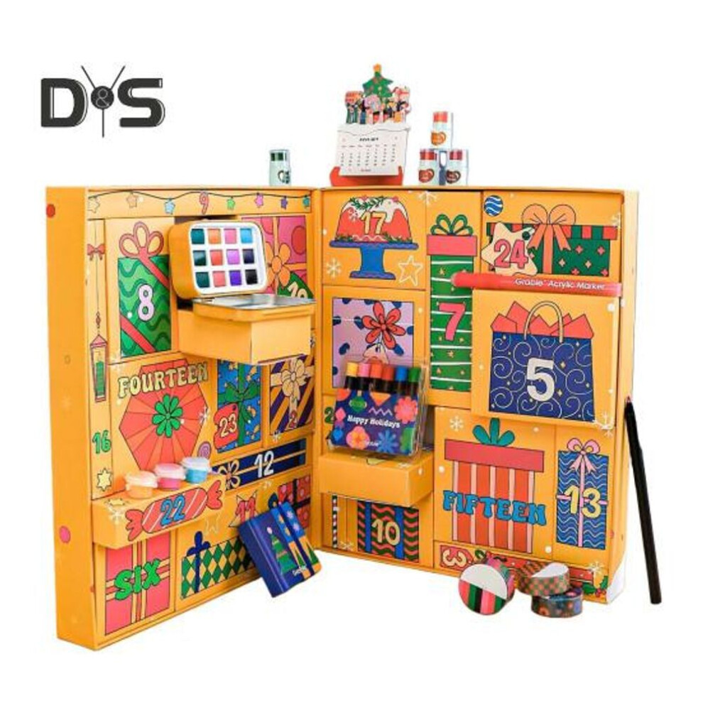Holiday Advent Calendar Art Supplies Set 24 Art Tools Oil Pastels Watercolors Craft Set Christmas Gifts For Painting Enthusiasts