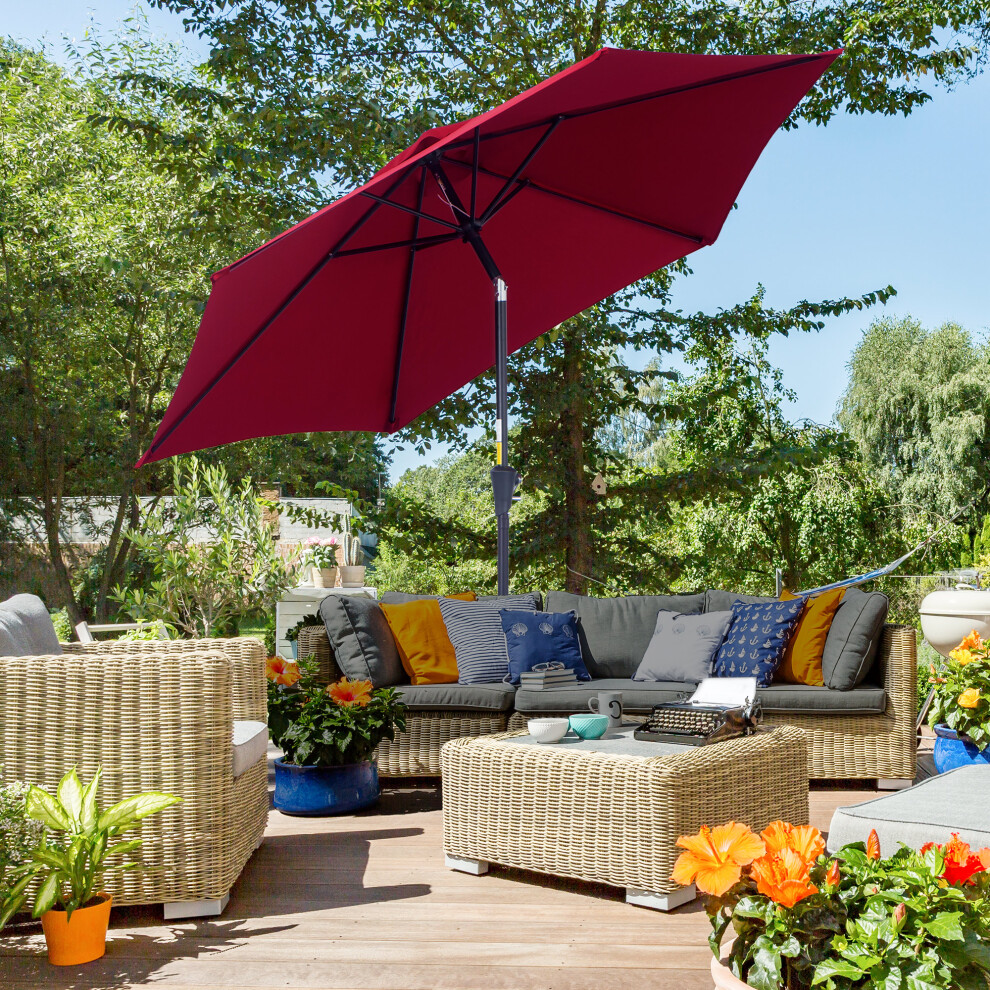 Outsunny 2.6M Patio Umbrella Parasol Sun Shade Garden Aluminium Wine Red