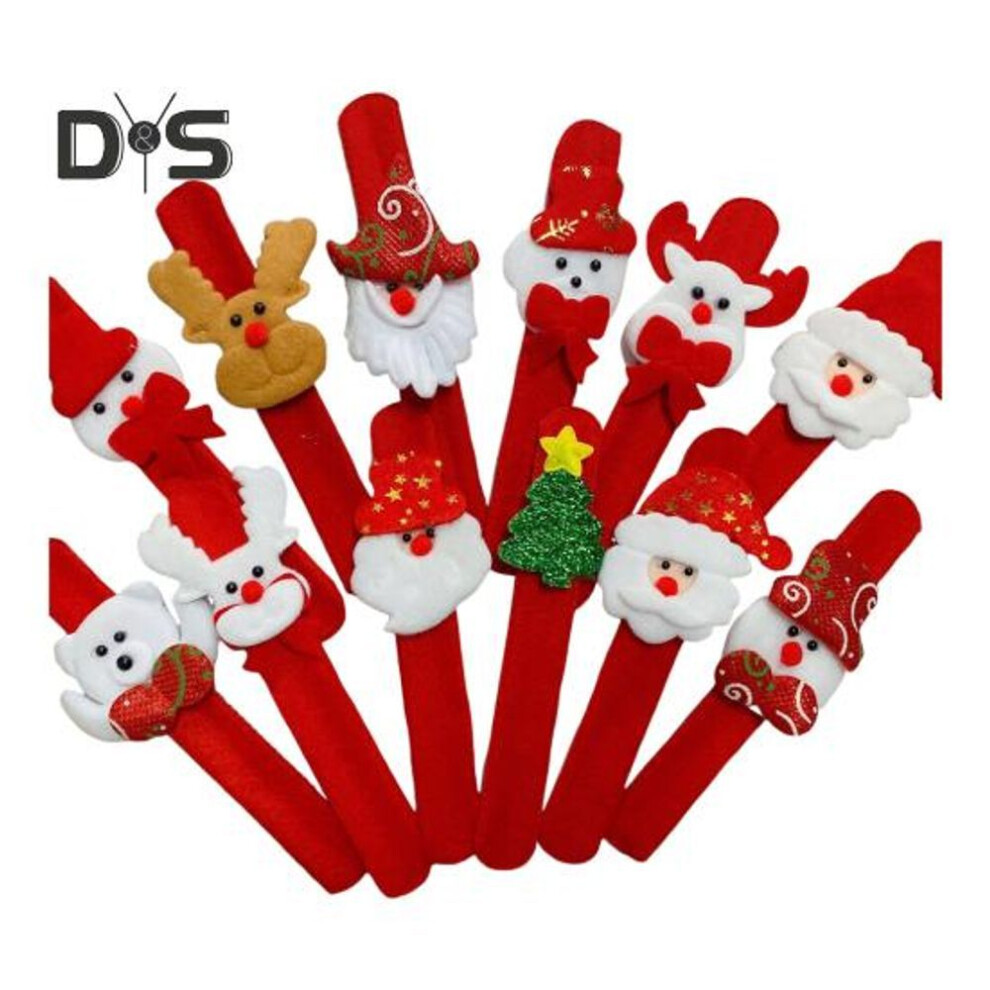 10 Pcs Christmas Led Slap Bracelets Flannel Wristband Holiday Accessories Snowman Santa Tree Reindeer Slap Bands Christmas Gift For Kids
