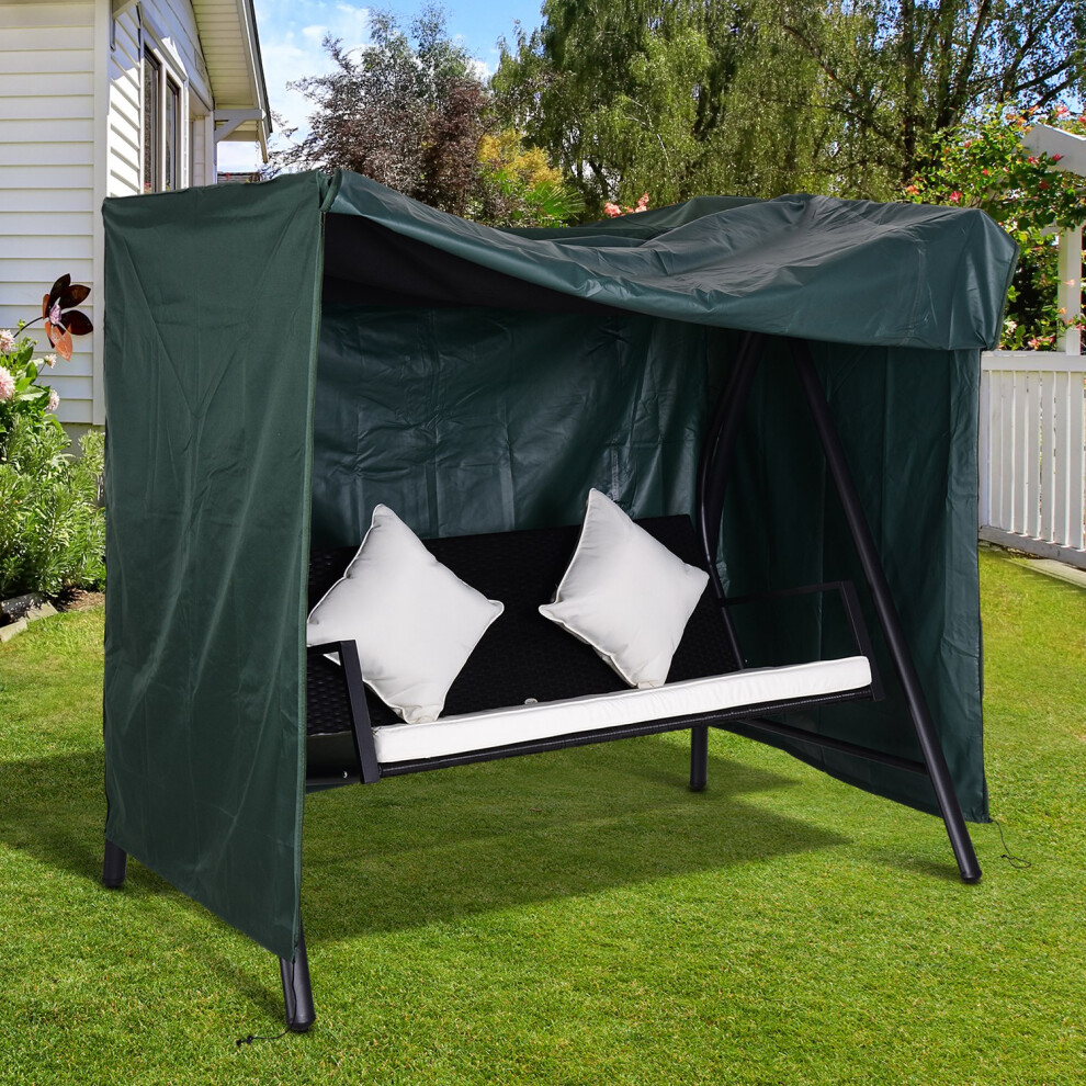 Outsunny 3-Seater Swing Chair Cover 84B-445, Green, Uv-Resistant Oxford Fabric, Drawstring And Front Zip