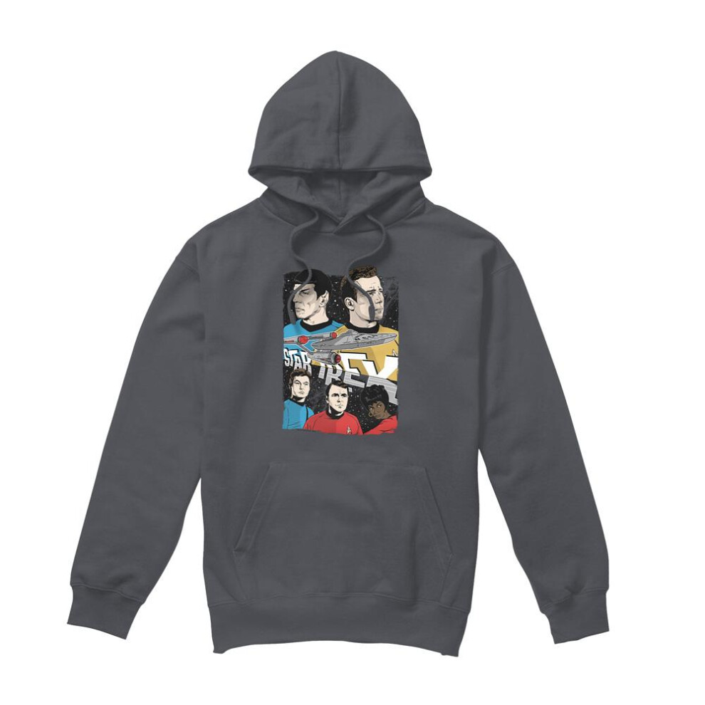 (L, Charcoal) Star Trek Mens Illustrated Crew Hoodie