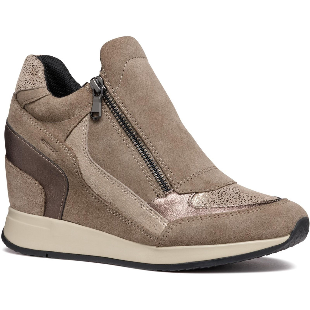 (7 UK, Taupe) Geox Womens/Ladies D Nydame A Wedge Leather Trainers