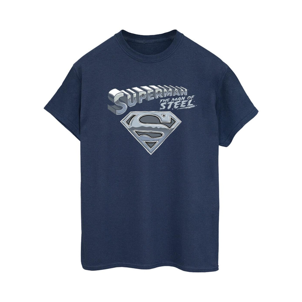 (L, Navy Blue) DC Comics Womens/Ladies Superman The Man Of Steel Cotton Boyfriend T-Shirt