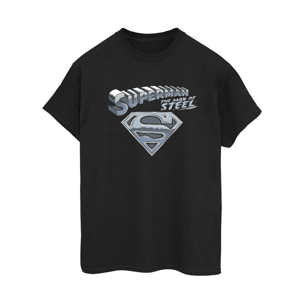 (5XL, Black) DC Comics Womens/Ladies Superman The Man Of Steel Cotton Boyfriend T-Shirt