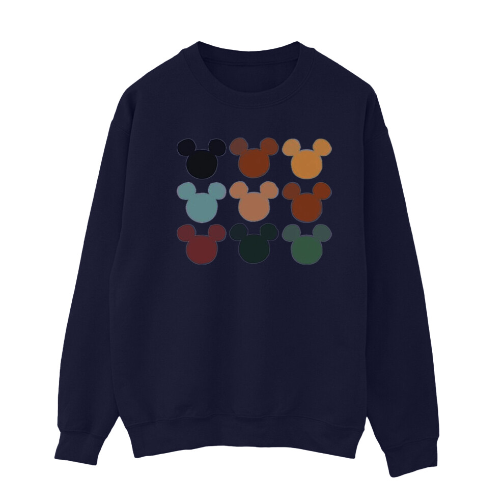 (L, Navy Blue) Disney Womens/Ladies Mickey Mouse Heads Square Sweatshirt