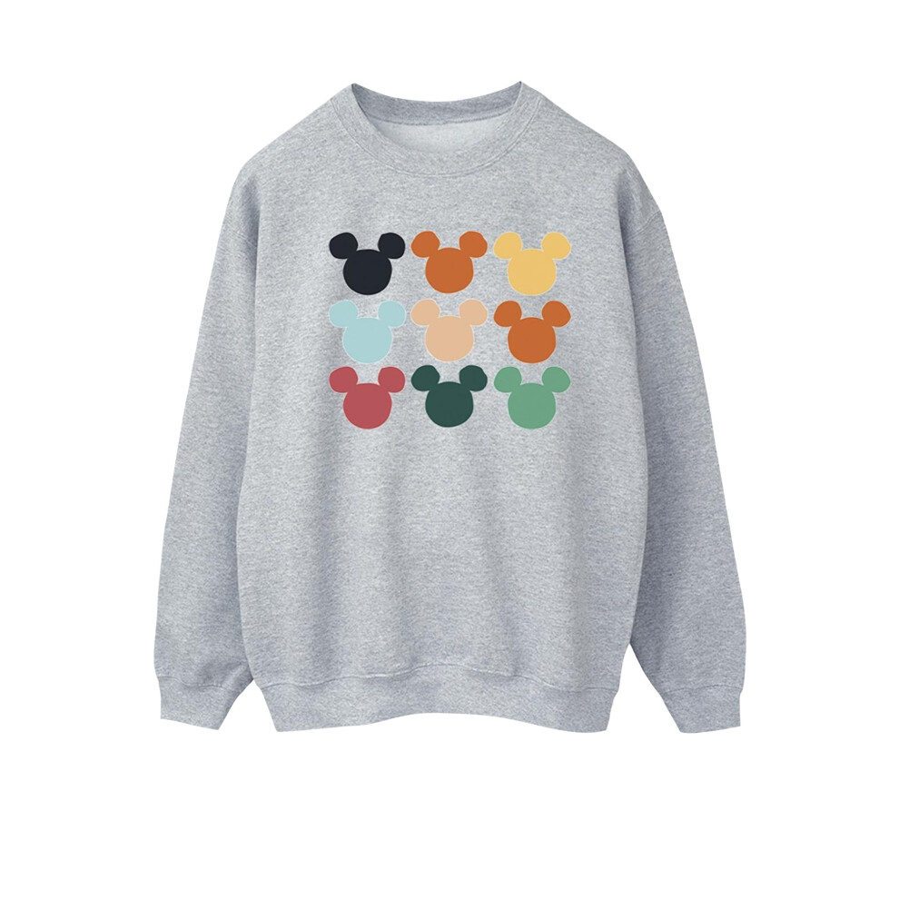 (XXL, Sports Grey) Disney Womens/Ladies Mickey Mouse Heads Square Sweatshirt