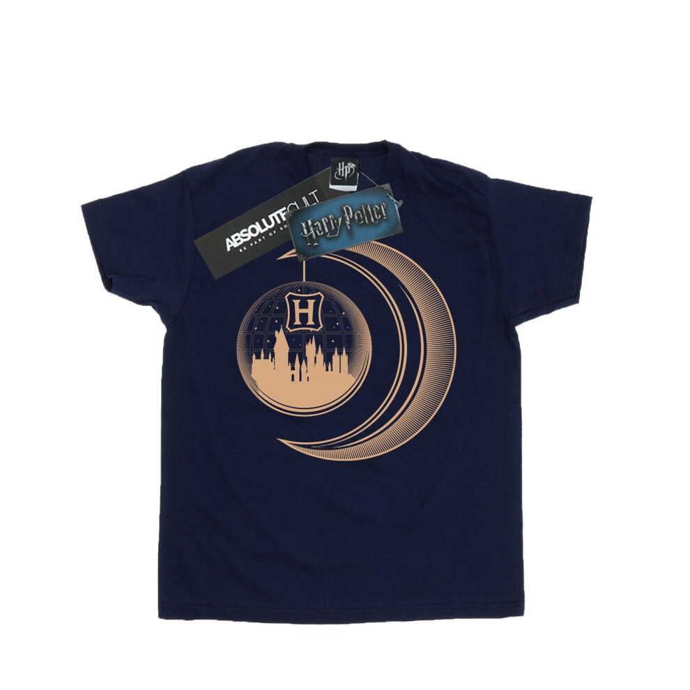 (L, Navy Blue) Harry Potter Womens/Ladies Hogwarts Moon Cotton Boyfriend T-Shirt