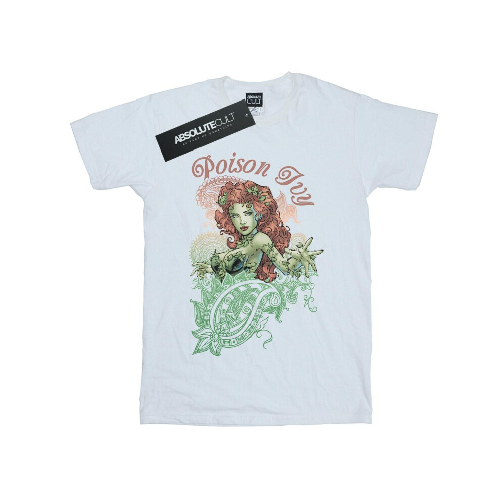 (XL, White) DC Comics Womens/Ladies Poison Ivy Paisley Cotton Boyfriend T-Shirt