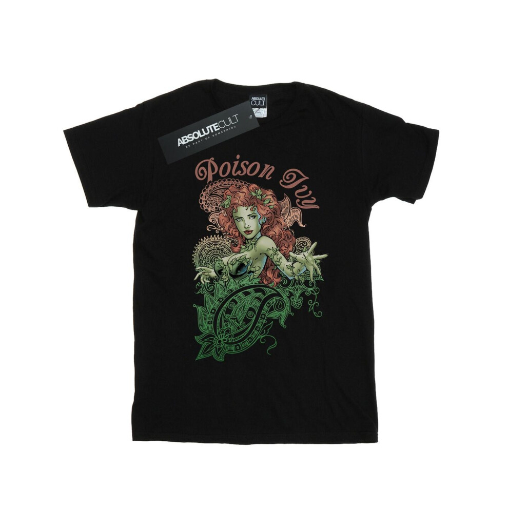 (M, Black) DC Comics Womens/Ladies Poison Ivy Paisley Cotton Boyfriend T-Shirt