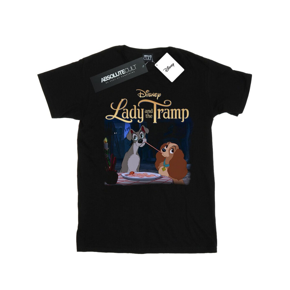 (3XL, Black) Disney Womens/Ladies Lady And The Tramp Homage Cotton Boyfriend T-Shirt