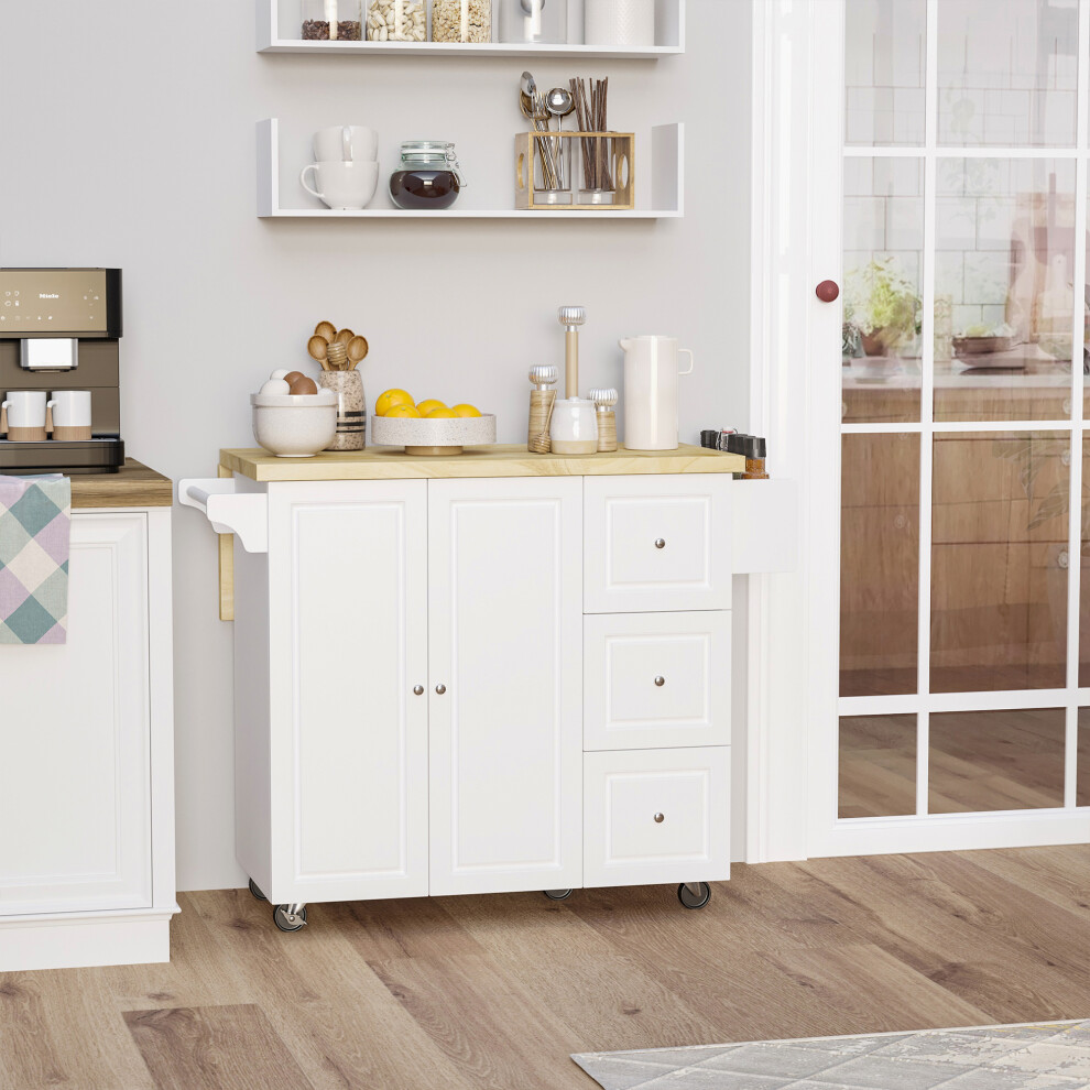 HOMCOM Drop-Leaf Kitchen Island on Wheels Utility Storage Cart with Drawers