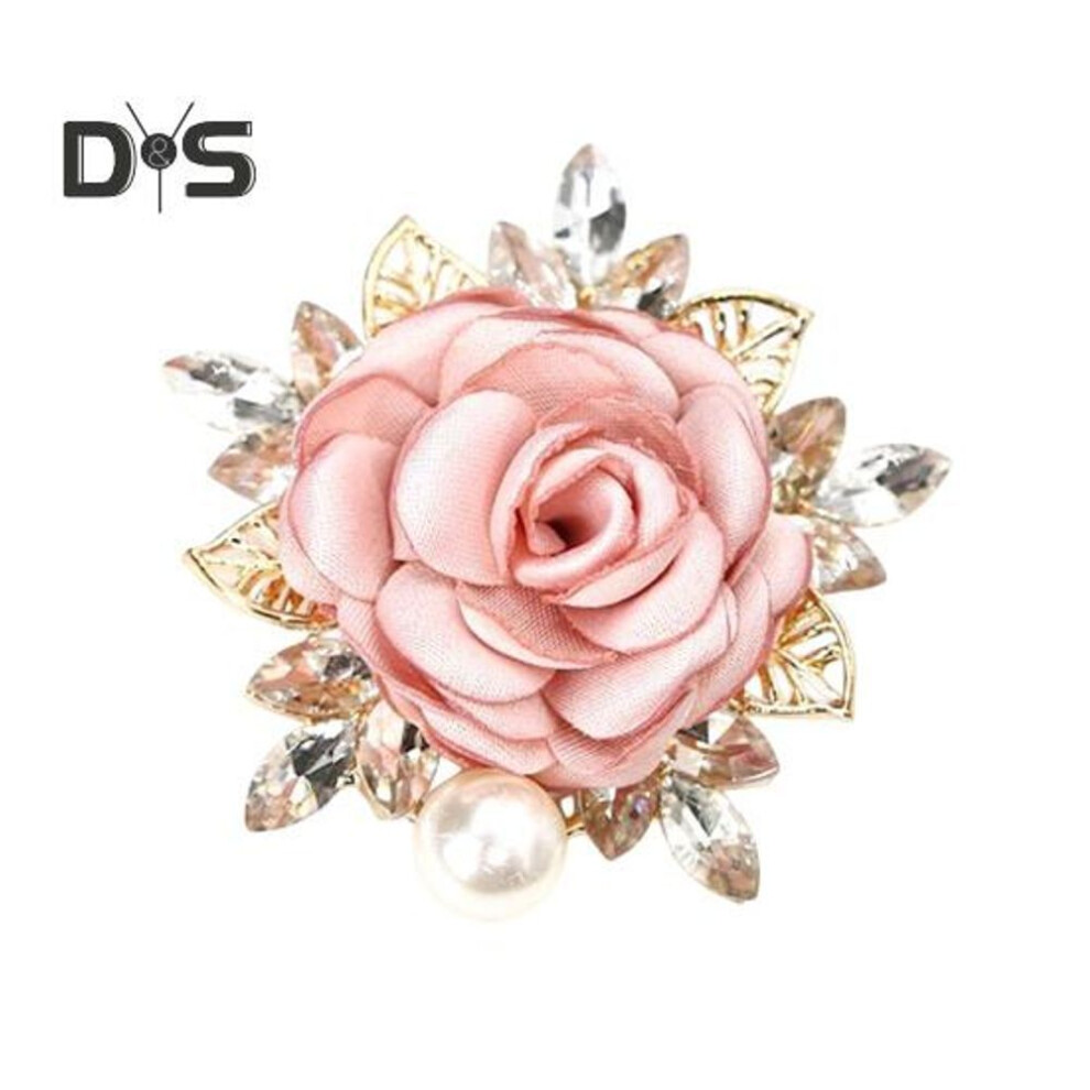 (pink) Women Brooch 3D Rose Leaf Faux Pearl Rhinestone Lapel Collar Pin Bag Scarf Hat Decoration Brooch Prom Party Jewelry
