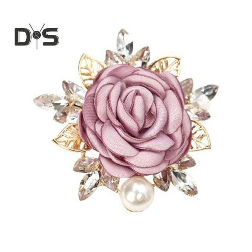 (pink,purple) Women Brooch 3D Rose Leaf Faux Pearl Rhinestone Lapel Collar Pin Bag Scarf Hat Decoration Brooch Prom Party Jewelry