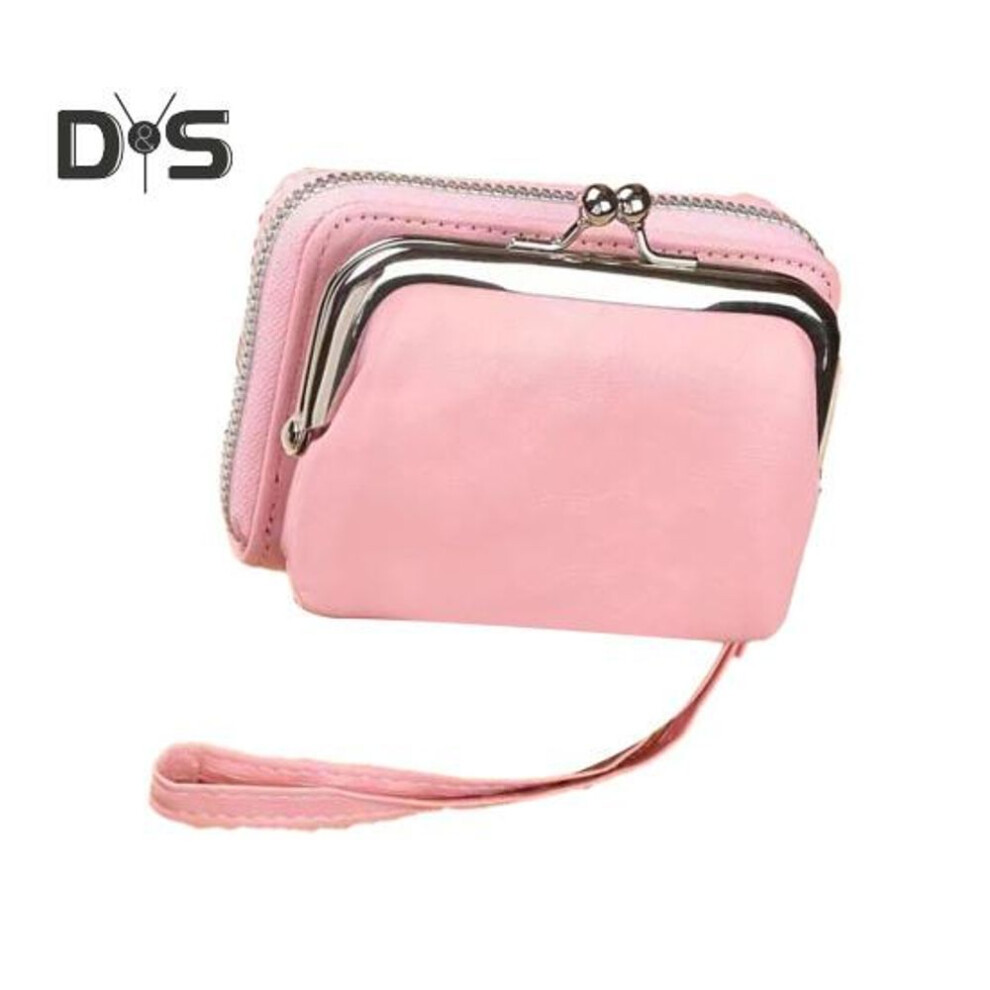 (pink) Faux Leather Women Wallet Credit Card Holder Zipper Purse Portable Lightweight Travel Mini Coin Pouch Clutch Organizer Storage Bag